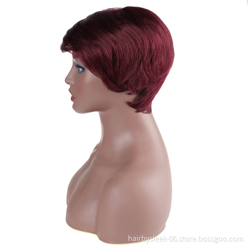 Fashionable Textured Burgundy Ultra short hair Peruvian Short Bob Wig Lace Front Closure Human hair wigs for special Elf girl